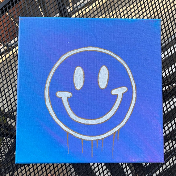 Smiley Face Painting 12x12 in Canvas Painting White Smiley Etsy