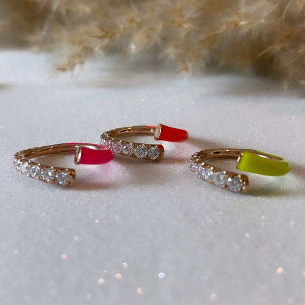 Enamel Diamond Ring, Half Eternity Pave Diamond Ring, Colorful Multi Stone Ring for Women, Dainty Rhinestone Ring, Delicate Ring
