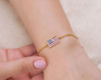 Minimalist Zircon American or İsrail Flag Bracelet- Flag Bracelet- America Bracelet - İsrail Bracelet - Dainty Bracelet  925 Sterling Silver