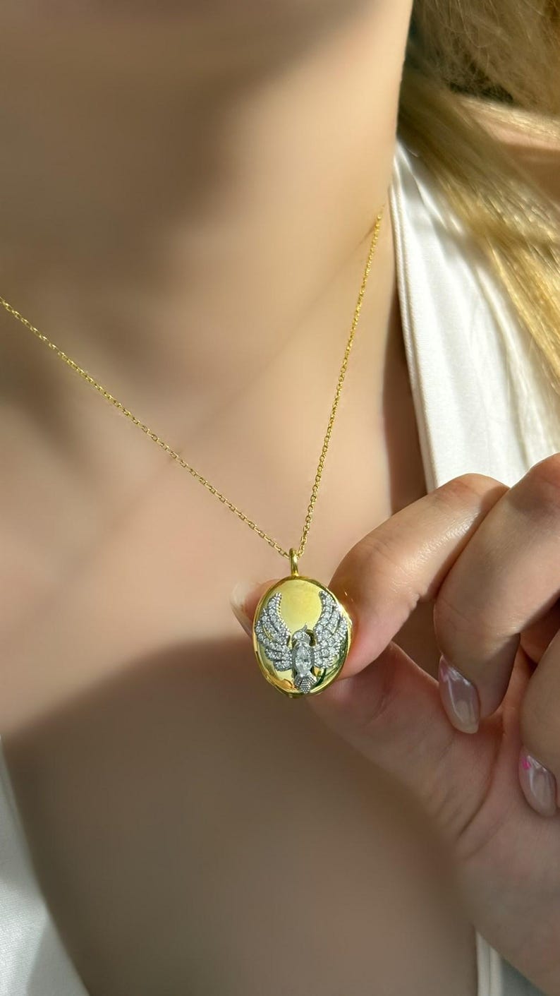 Cz Simurg Pendant Necklace, Phoenix Locket Necklace, Photo Locket ...