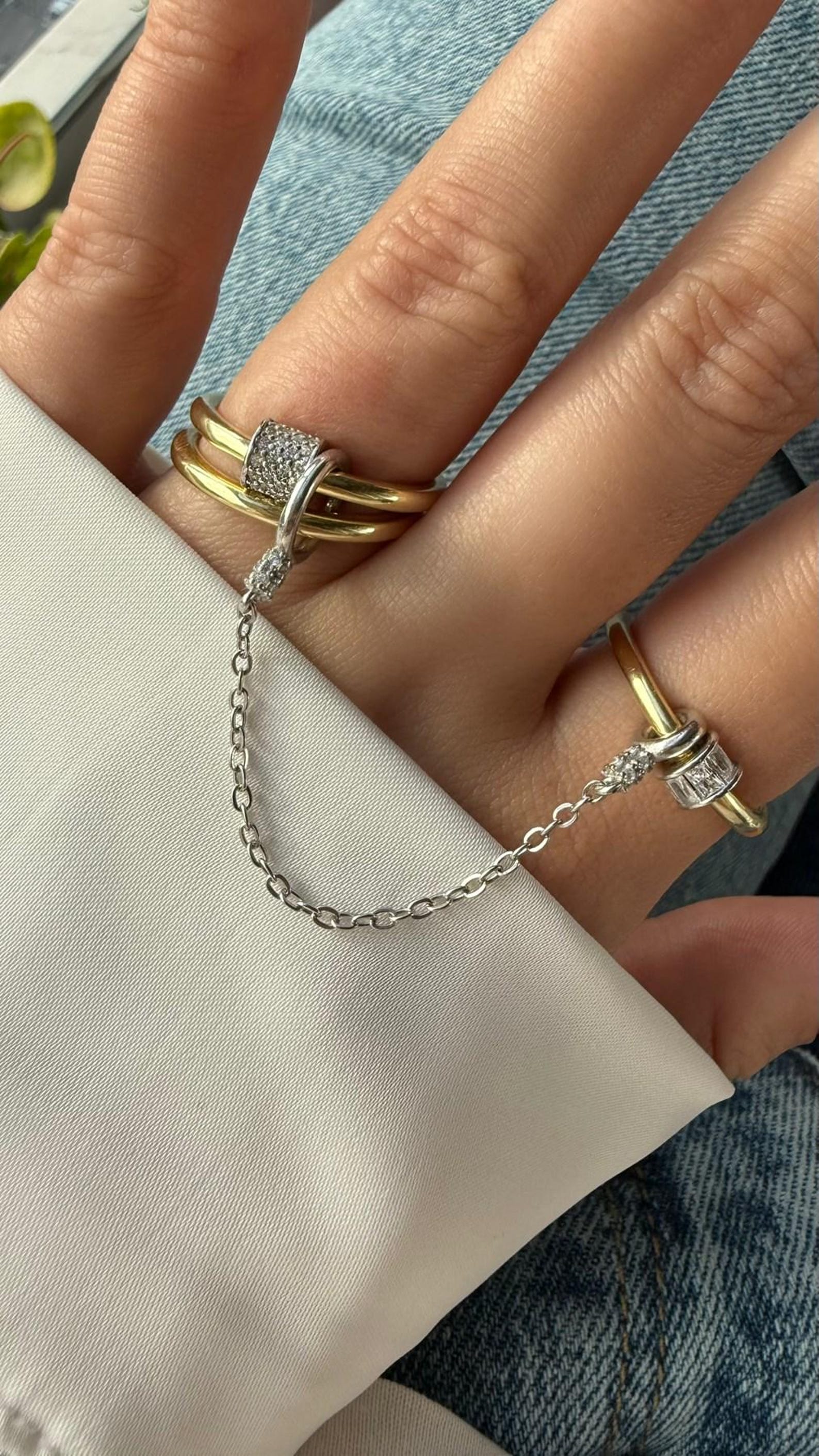 Adjustable Triple Ring With Chain, Double Ring With Chain, Two Tone ...