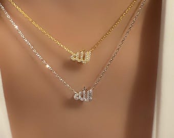 925k Tiny Allah Necklace, Dainty Gold Allah Necklace, Islamic Allah Pendant, Islamic Art-Arabic Calligraphy Gift, Qur&#39;an Religious Necklace