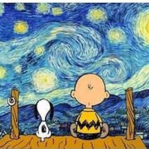 Toria Shop DIY Painting by Numbers on canvas with (40x50cm) unframed, Snoopy and Charlie B Starry Night Van Gogh