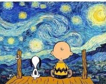Toria Shop DIY Painting by Numbers on canvas with (40x50cm) unframed, Snoopy and Charlie B Starry Night Van Gogh
