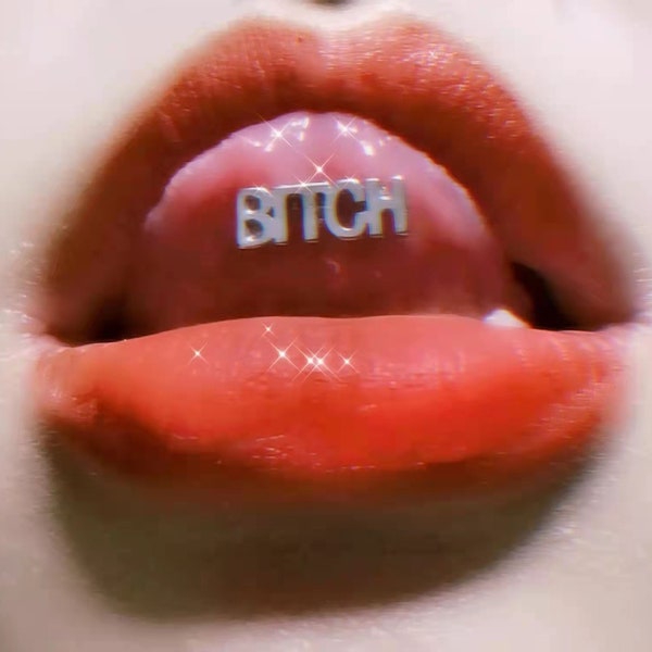 Bitch Tongue Stud, Stud Piercing, Sweet Tongue Ring, Cool Tongue Stud, Tongue Barbell, Tongue Barbell, Body Piercing, Tongue Jewelry.