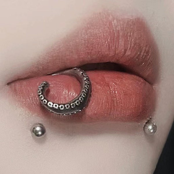 Octopus Tentacles Horseshoe Lip Ring, Punk Stud Piercing, Gothic Punk Lip Ring, Earring Ring, Titanium Steel Lip Stud, Body Piercing Jewelry