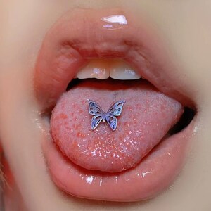 Hollow Butterfly Tongue Stud, Stud Piercing, Tongue Ring, Cool Tongue Stud, Titanium Steel Tongue Barbell, Body Piercing, Tongue Jewelry.