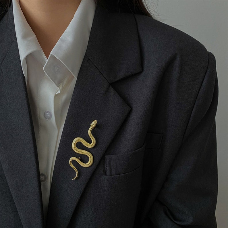 Gold Snake Brooches, Metal Animal Badge Brooch, Goth Animal Pin, Coat Dress Scarf Brooch, Vintage Snake Brooch, Pins Jewelry Accessories. image 2