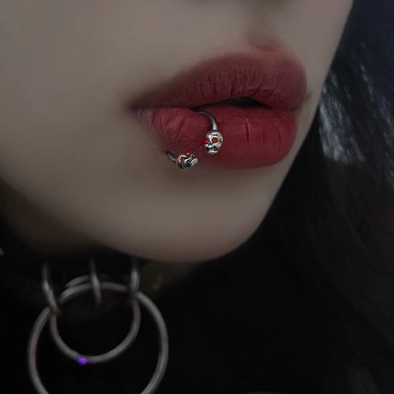 Demon Horseshoe Lip Ring Skull Tongue Stud Stud Piercing Etsy