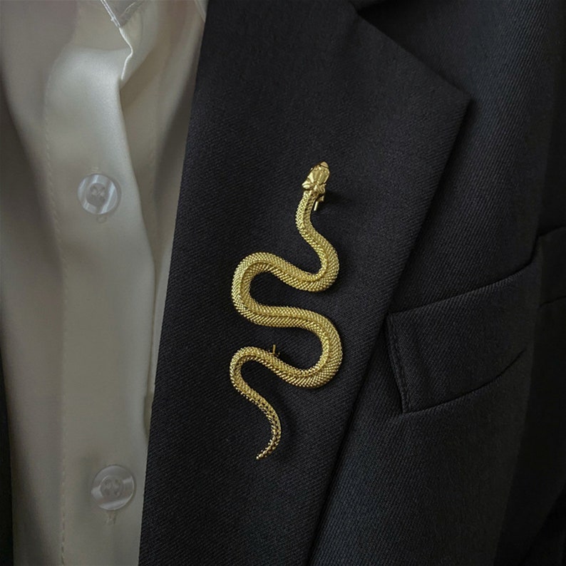 Gold Snake Brooches, Metal Animal Badge Brooch, Goth Animal Pin, Coat Dress Scarf Brooch, Vintage Snake Brooch, Pins Jewelry Accessories. image 1