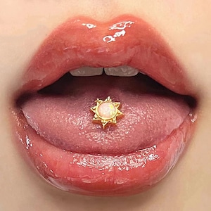 Sun Opal Tongue Stud, Stud Piercing, Sweet Tongue Ring, Cool Tongue Stud, Titanium Steel Tongue Barbell, Body Piercing, Tongue Jewelry.
