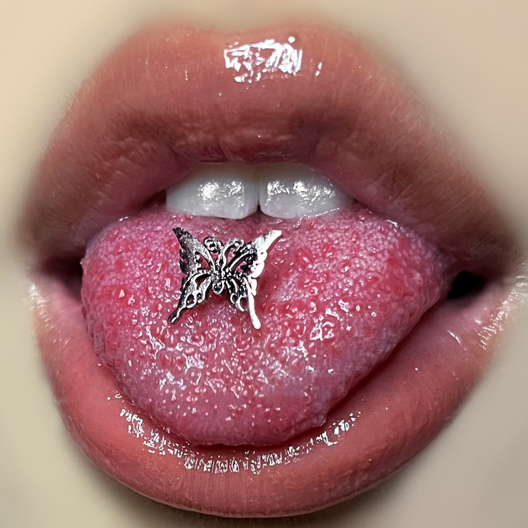 Butterfly Tongue Stud, Sweet Stud Piercing, Tongue Ring, Cool Girls Tongue Stud, Titanium Steel