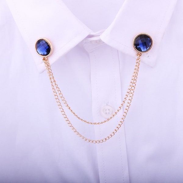 Vintage Rhinestone Tassel Chain Collar Clip, Chain Brooch, Punk Pin, Coat Dress Scarf Brooch, Suit Brooch, Lapel Pin Jewelry, Men's Gifts.