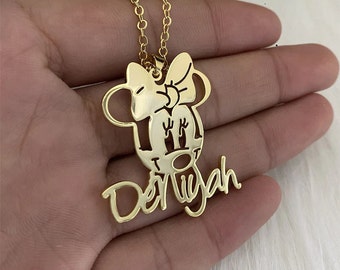 Collar de dibujos animados personalizado, collar de nombre de niños, collar de Minnie Mouse, collar de placa de identificación, collar de nombre de personaje personalizado, regalos para niños