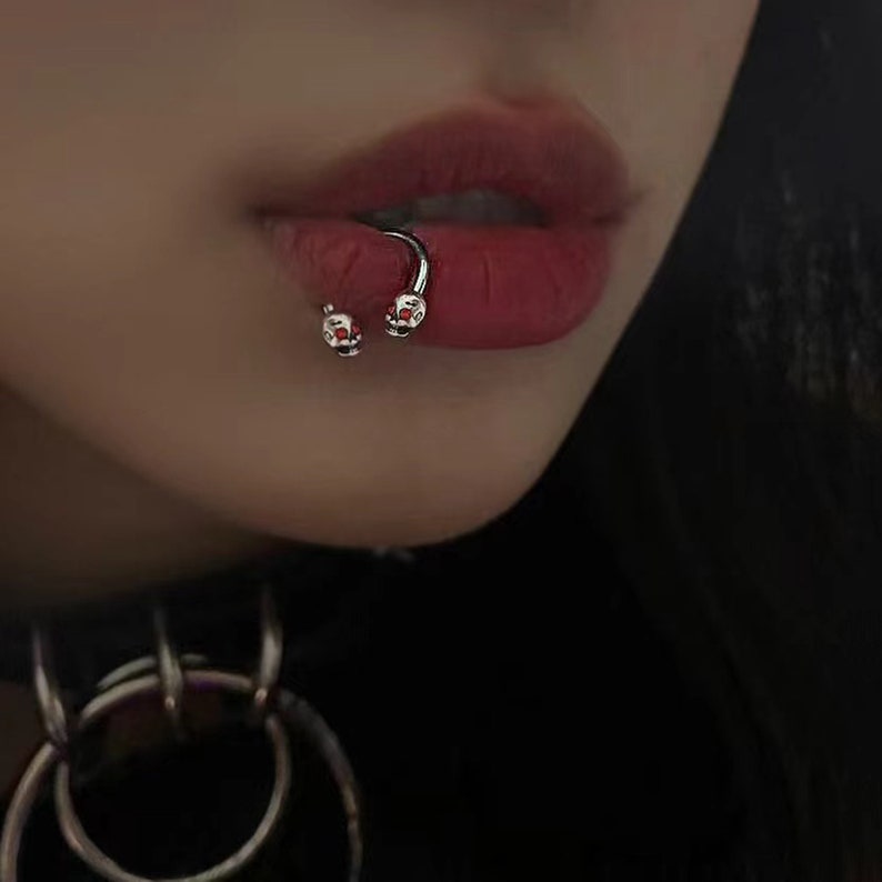 Demon Horseshoe Lip Ring Skull Tongue Stud Stud Piercing Etsy