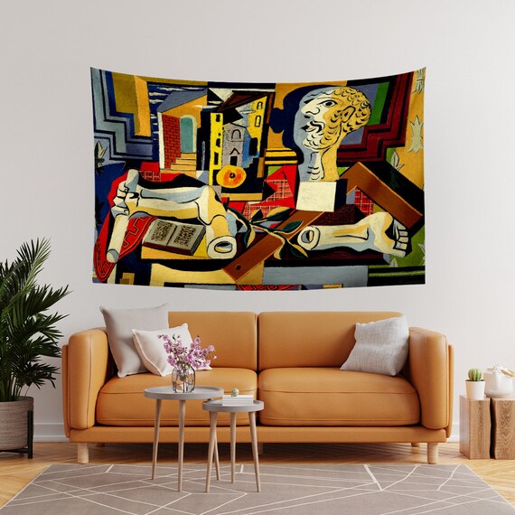 Pablo Picasso Wall Tapestry Studio With Plaster Head wall Hanging