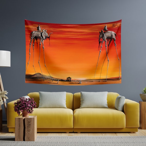 Salvador Dali Wall Tapestry The Elephants, Wall Hanging,Painting Tapestry,Wall Art Design,Wallpaper,WallCarpet,Home Decor,Wall Art,WallHang