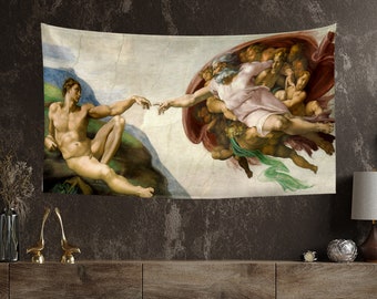 Michelangelo Wall Tapestry The Creation of Adam, Wall Hanging,Painting Tapestry,Wall Art Design,Wallpaper,WallCarpet,HomeDecor,Wall Hang,Art