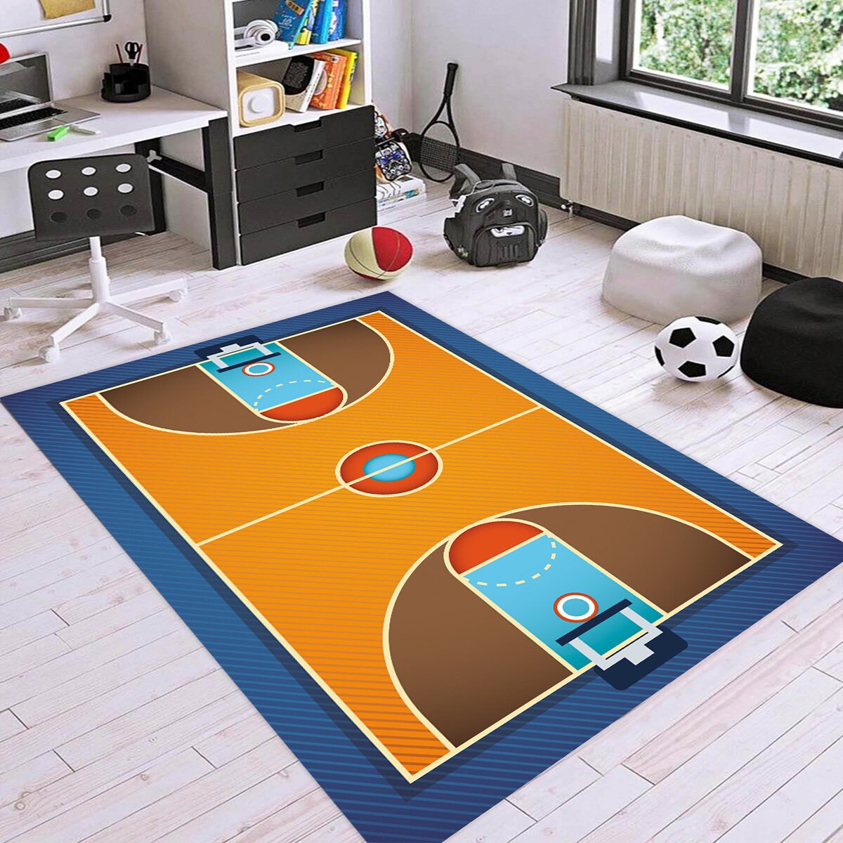 Orange Basketball Court, Basketball Court Rug, Sport Rug, Sport, Fan ...
