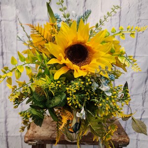 Sunflower Mug Centerpiece, Home Decoration, Spring Flower Centerpiece, Flower Arrangement for Summer, Housewarming Gift, Yellow Floral Decor