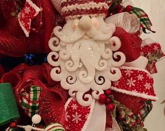 Whimsical Santa Claus Christmas Wreath for Front Door, Festive