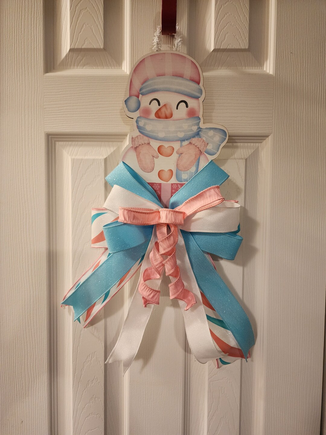 Pink Snowman Door Hanger, Whimsical Holiday Decor - Etsy