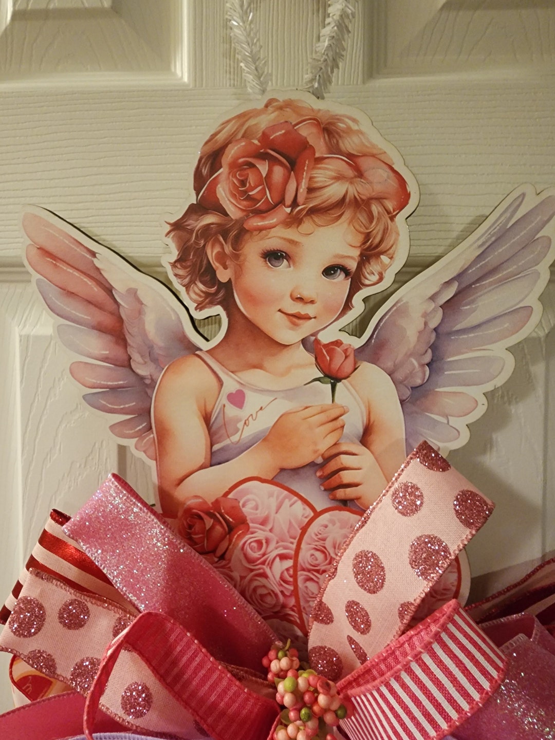 Angel Valentine's Day Front Door Wreath, Small Bow Backer Doorhanger ...