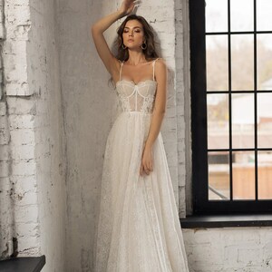 Lace Straps Beading Wedding Dress Corset Vintage Elegant A Line Backless Sweetheart