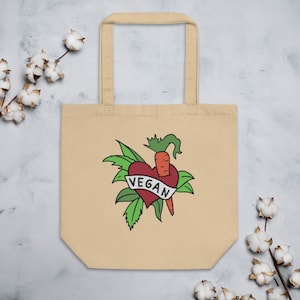 Vegan Bag for Animal Rights Activists, Eco Tote Grocery Reusable Bag Vegan, Veganism Cloth Bag & Activism Art Go Vegan Bags Heart Carrot