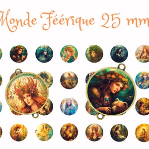 Monde féérique 25 mm Images digitales pour cabochon, bijoux, badge, collage digital, planche d'image