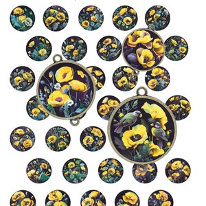 25 mm Mohnblumen 3 digitale Bilder für Cabochon, Schmuck, Abzeichen, digitale Collage, Bildtafel, Illustration für Cabochon