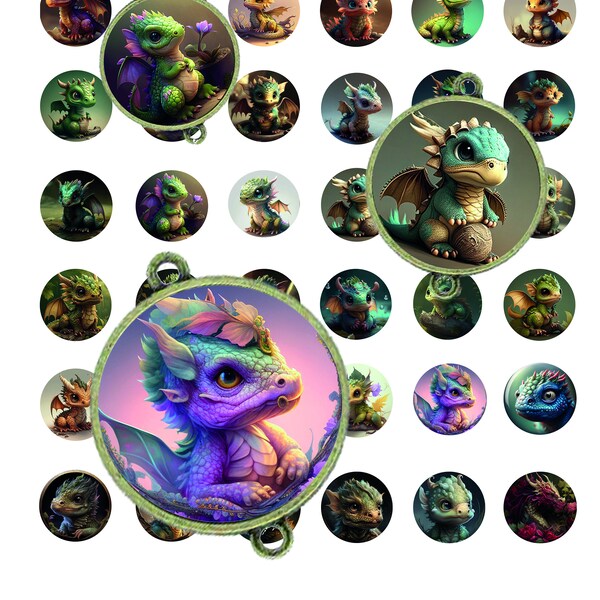 25 mm Dinosaure 1 Images digitales pour cabochon, bijoux, badge, collage digital, planche d'image, illustration pour cabochon, scrapbooking