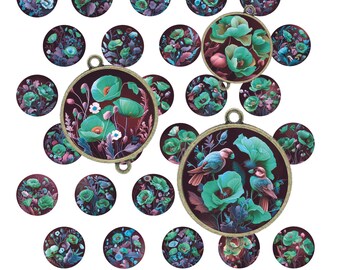 25 mm coquelicots 4 Images digitales pour cabochon, bijoux, badge, collage digital, planche d'image, illustration pour cabochon