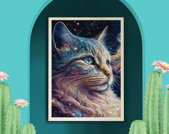 Space cat Counted Cross Stitch Pattern, Printable Chart PDF Format Needlework Embroidery Crafts DIY DMC color, Instant Download Wall Art