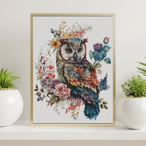 Rainbow owl Counted Cross Stitch Pattern - Printable Chart PDF Format Needlework Embroidery Crafts DIY DMC color, Owl lover gift idea, Pdf