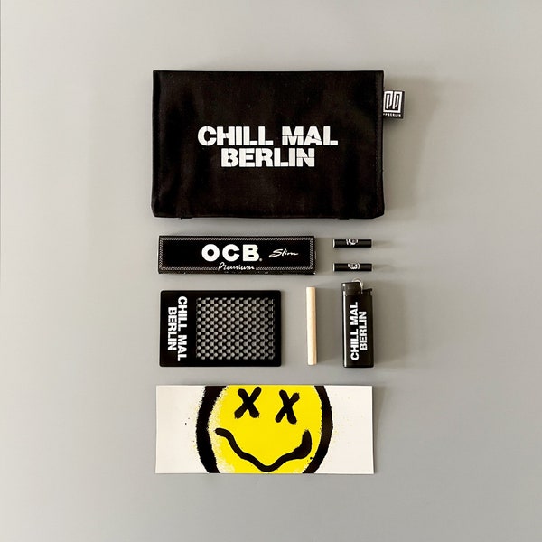 Tabaktasche handmade | schwarz | Stoff Tabakbeutel |  Tabak Pouch | + Zubehör I Chill mal Berlin l original Berliner Streetart