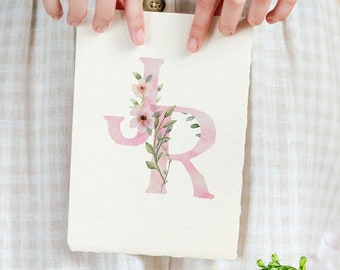 Rosa Paar Initialen, Monogramm Pastellblumen, Hochzeitseinladungen, personalisierte Initialen, kundenspezifische Blumenbuchstaben, das Geschenk des Paares