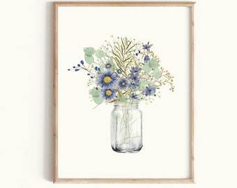 Birth Flower Family Bouquet Custom Gift Mother's Day Gift , Baby's Breath Bouquet, Floral Family Portrait Wall Decor, Watercolor Floral Art