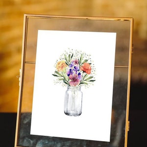 Geburtsblumen-Familienstrauß-kundenspezifisches Geschenk Muttertagsgeschenk, Schleierkraut-Blumenstrauß, Blumenfamilien-Porträt-Wanddekor, Aquarell-Blumenkunst Bild 7