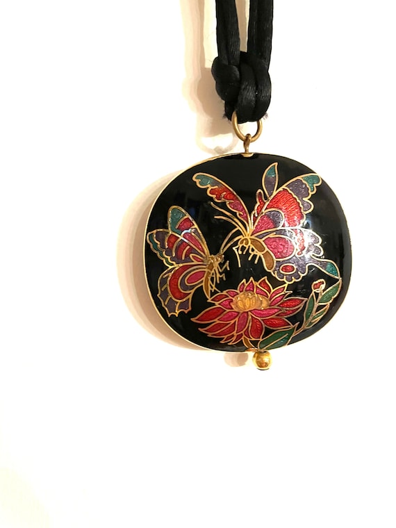 Gorgeous Cloisonné Butterfly Pendant Necklace