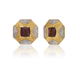 Rhodolite Garnet Earrings in 925 Sterling Silver plated with 18kt gold vermeil / Statement earrings/ Bold Earring/ Garnet Earring