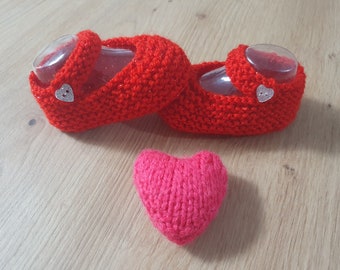 Handmade knitted Mary Janes. Red sparkly Wizard of Oz Dorothy Ruby Slippers party shoes.