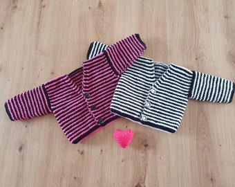 Alternative Handmade knitted baby cardigan 0-3 months - Black and White or Pink and Black