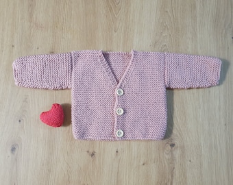 Handmade knitted baby cardigan 0-3 months - Dusky Pink