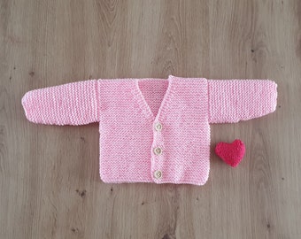 Handmade knitted baby cardigan 0-3 months - Bubblegum Pink