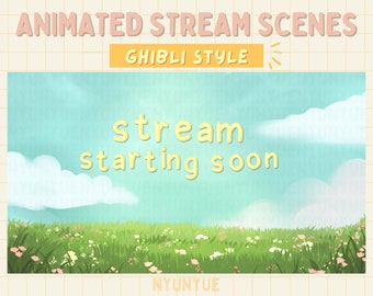 5 Pantalla animada de escenas de transmisión estilo Ghibli - Superposiciones de transmisión para Twitch / YouTube / Facebook / etc.