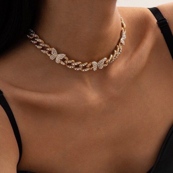 Gold Cuban Chain Butterfly Choker Thick 