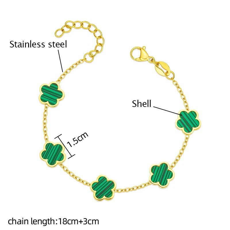 Green Clover Bracelet, Stainless Steel Clover Bracelet