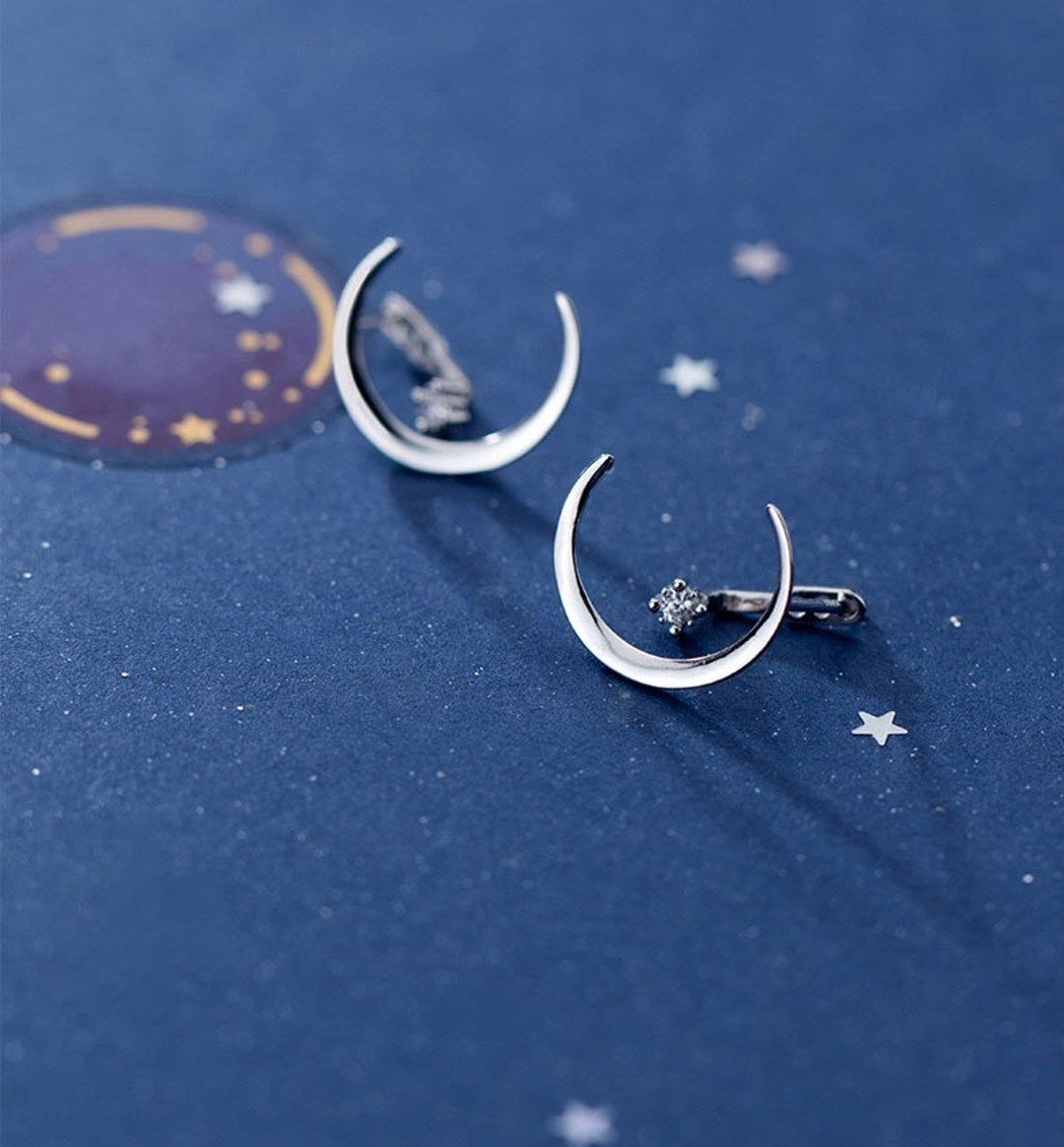 Crescent Moon Stud Earrings, Modern Moon Stud Earrings, Moon Earrings