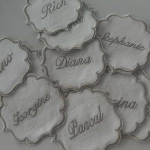Posavasos bordados de lino personalizados, posavasos con letras, servilletas de cóctel, posavasos personalizados, servilletas de boda, regalos de boda